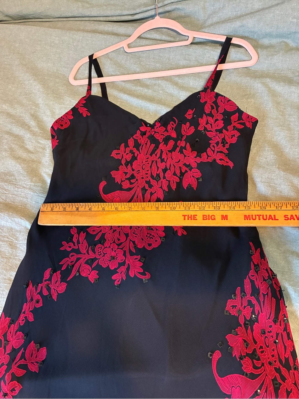 Vintage Bias Cut Dress Dark Fairy Black With Red Roses Beaded by Eva Blu M - Picture 9 of 13